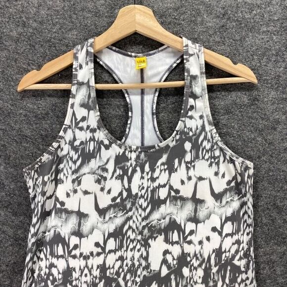 Lolë Sport Top Women PS Petite White Gray Printed Racerback Crew Neck Activewear - Picture 5 of 11